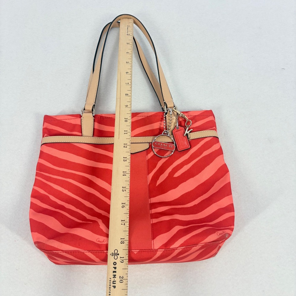 Coach Shoulder Bag Red Zebra Print Canvas Peach Orange Y2K Stefani Charm Tag 90s - Picture 4 of 16